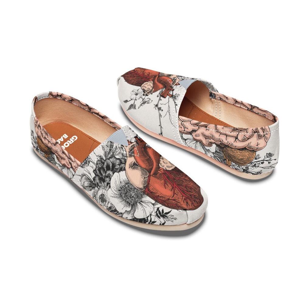 Groove Bags Women's Human Organs Heart‎ Canvas Casual Slip On Shoes - Size 8